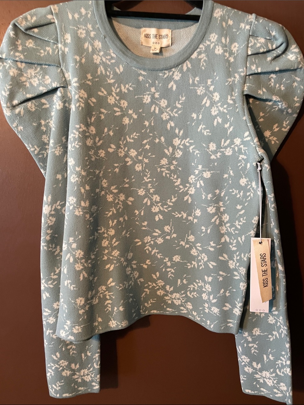 Woman’s Light Blue Floral Puff-Sleeve Top